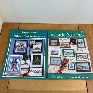 Seaside Stitches + Best for Bath Cross Stitch Pattern Books 183 Beach Fish 90s